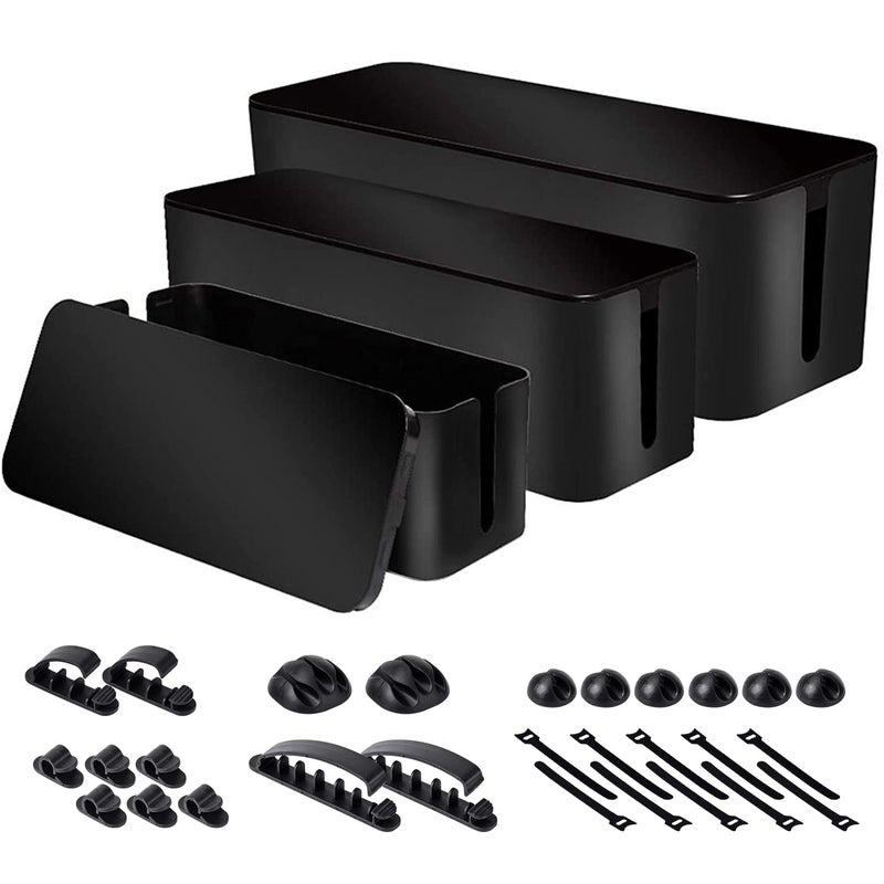 Chouky Cable Organizer Box Set of Three, Power Cover Cord Holder Surge Protector for Desk (Black) - Image 1